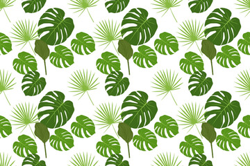 Seamless Tropical Leaf Pattern on White Background