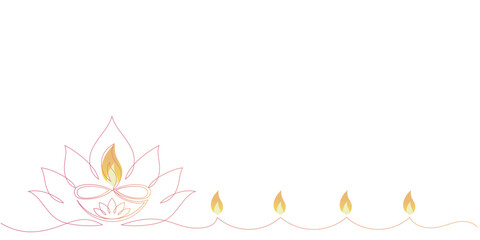 Diwali festival lights continuous line vector illustration. EPS 10