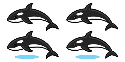 Adorable cartoon killer whales swimming on a transparent background ready to download