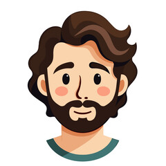 Obraz premium Cartoon Portrait of a Man with Brown Hair and Beard, Smiling Face Illustration
