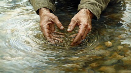 Quiet fishing moment skilled hands patiently waiting