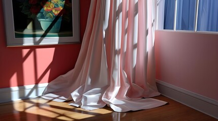 Interior Room Light, Curtain, Window. Sunlight Streaming In. Peaceful, Cozy Setting.