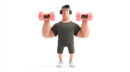 Fitness Cartoon Character Lifting Weights