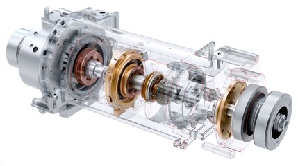 Detailed cutaway view of a complex industrial machine. Internal components clearly visible