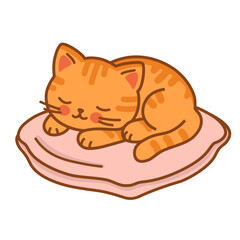 Cute ginger kitten sleeping on a pillow vector illustration
