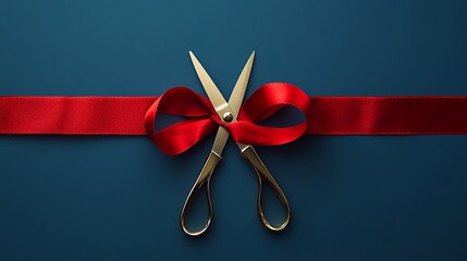 A vibrant red ribbon being cut by gleaming golden scissors symbolizing a new beginning and fresh opportunities against a