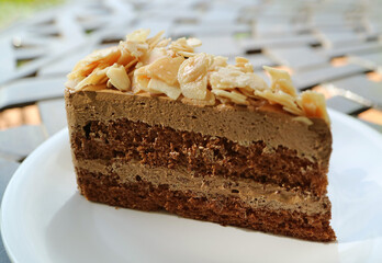 Closeup of a Slice of Mouthwatering Coffee Almond Cake	