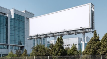 Blank billboard in front of modern office buildings