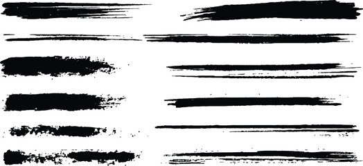 Black paint brush set of grunge black paint brush strokes. All brush strokes are isolated on white background. Set of grunge black ink brush strokes on white background. 