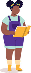 Chubby Black Little Girl Standing While Reading A Book.