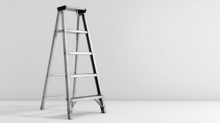 Aluminum stepladder against white background