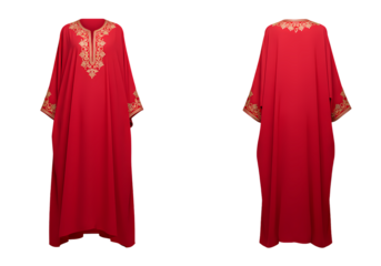 Elegant Red Kaftan Dress Embroidered Maxi Dress for Women isolated on transparent background