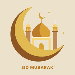  Eid  Mubarak with Mosque, Stars and Lanterns as Background.
