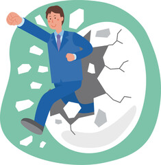 自分のカラを破る男性