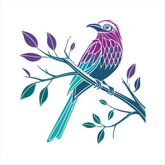 Colorful Artistic Bird on a Branch – Vector Illustration.