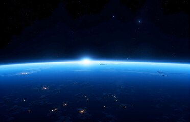 Obraz premium Astronomical View of Earth from Space at Dawn