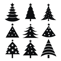 Obraz premium Set of black and white christmas tree silhouettes for festive holiday designs and decorations