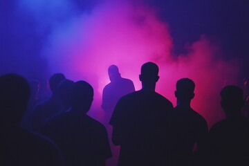 Vibrant Audience Silhouettes Cheering at Outdoor Show with Smoke and Energy, Capturing the Essence of Youth Culture and Live Sound