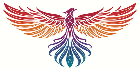 Colorful phoenix bird with spread wings illustration in gradient colors