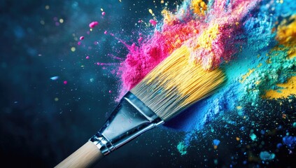 Fototapeta premium Colorful paint explosion from a paintbrush