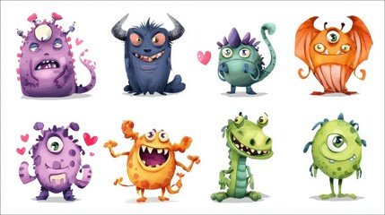 Obraz premium Colorful Cartoon Monsters Collection