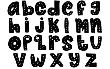 Cute set black hand drawn lowercase alphabet ABC letters font outline with striped road street vehicle tracing doodle crayon watercolour kids illustration transparent clipart poster nursery png © doodlyanddeva