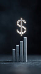 Rising bar chart with glowing dollar sign symbolizing financial