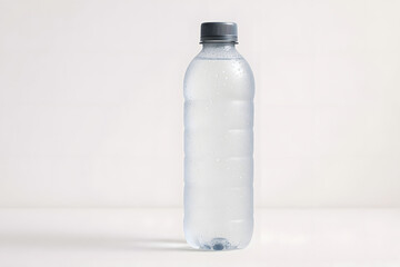 Clean transparent plastic bottled mineral water and a glass of aqua
