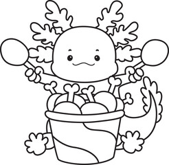 Outline of Illustration of cute axolotl activities icon.
Lineart of Funny pink axolotl in daily routine stickers.
