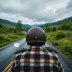 Riding Motorcycle Through Mountains Scenic Road Journey With Protective Gear