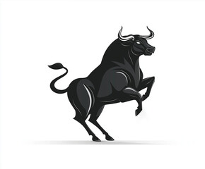 Obraz premium Monochrome Bull Full Growth Logo — Keywords: monochrome, bull logo, full growth, simple design, vector graphic, white background, high resolution, minimalistic, strong animal symbol, clean lines, mode