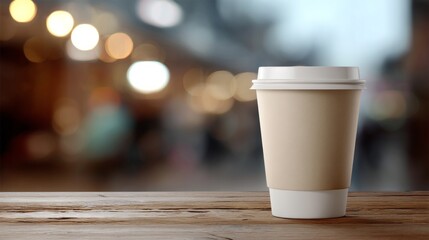 coffee cup on a wooden table.