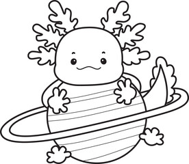 Outline of Illustration of cute axolotl activities icon.
Lineart of Funny pink axolotl in daily routine stickers.
