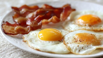 fried eggs and bacon on a plate.