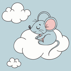 Sleeping Mouse on a Cloud Vector Illustration