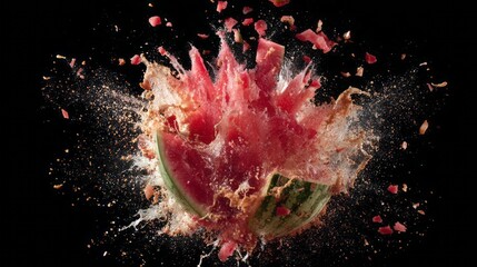 a watermelon exploding in mid-air.