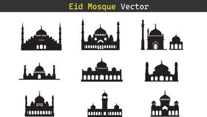 Obraz premium Mosque silhouette vector icon set illustration on white background. 
