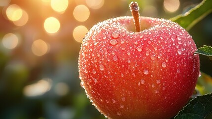 Ripe apple with morning dew