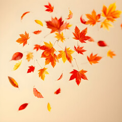 Fototapeta premium ed orange and yellow autumn leaves gracefully drifting through the air