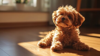 Playful Red Russian Toy Puppy Soaking Up the Sunshine Alone