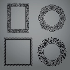 Set of decorative frames Elegant vector element for design in Eastern style, place for text. Floral black and gray borders. Lace illustration for invitations and greeting cards