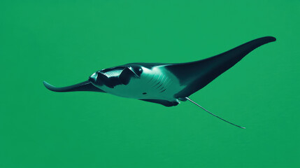 Obraz premium A manta ray glides through vibrant green water