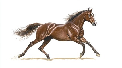 Side view of lean racing horse in full speed, mane trailing and muscles prominent