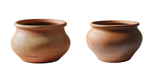 Colorful clay pots isolated on transparent background