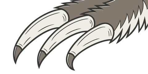 Stylized cartoon claw with sharp talons representing power and strength on white
