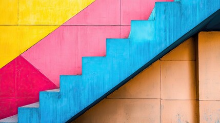 Colorful urban staircases with vibrant paint geometric angles and city texture ideal for architecture and street culture visuals