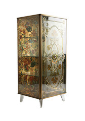 Ornate decorative cabinet with glass panels
