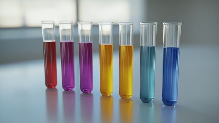 Vibrant Lab Experiment: Six Isolated Test Tubes Filled with Colorful Liquids for Scientific Research