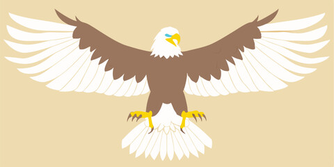 Stylized majestic bald eagle with open wings in flight suitable for design