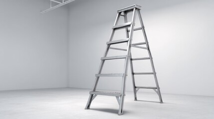 Silver metal stepladder in empty room